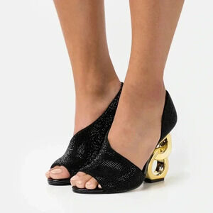 KAT MACONIE SZ 6 Black Peep toe heels
